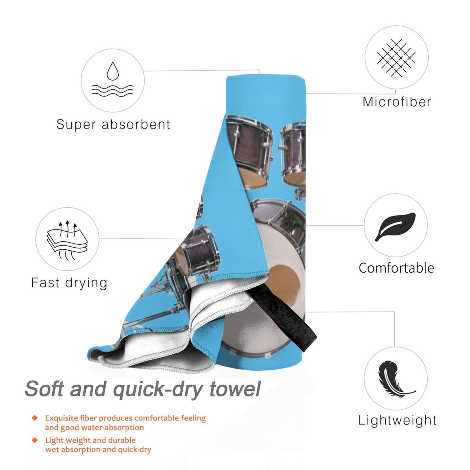 Drums Illustration Bath Towel  - مراجعة Musical Instrument Images وسعره